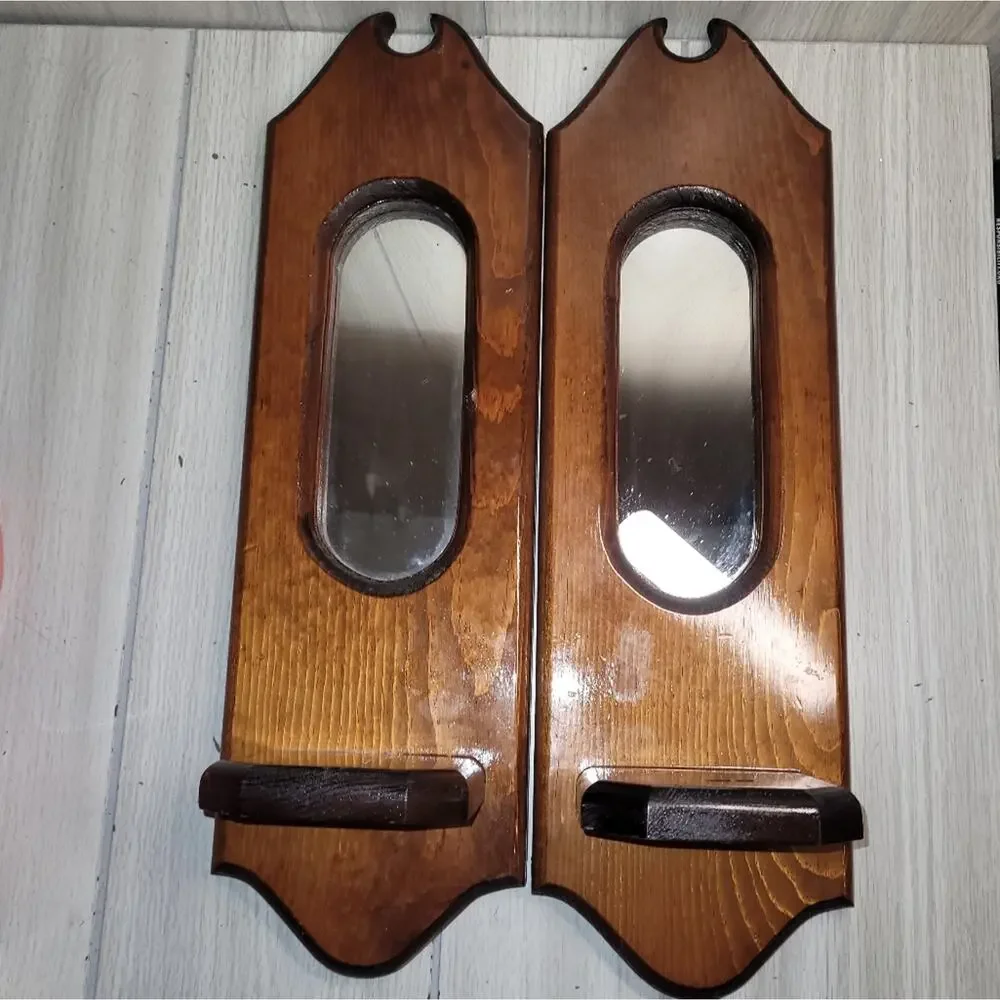 Vintage Brown Wall Mirror Pair